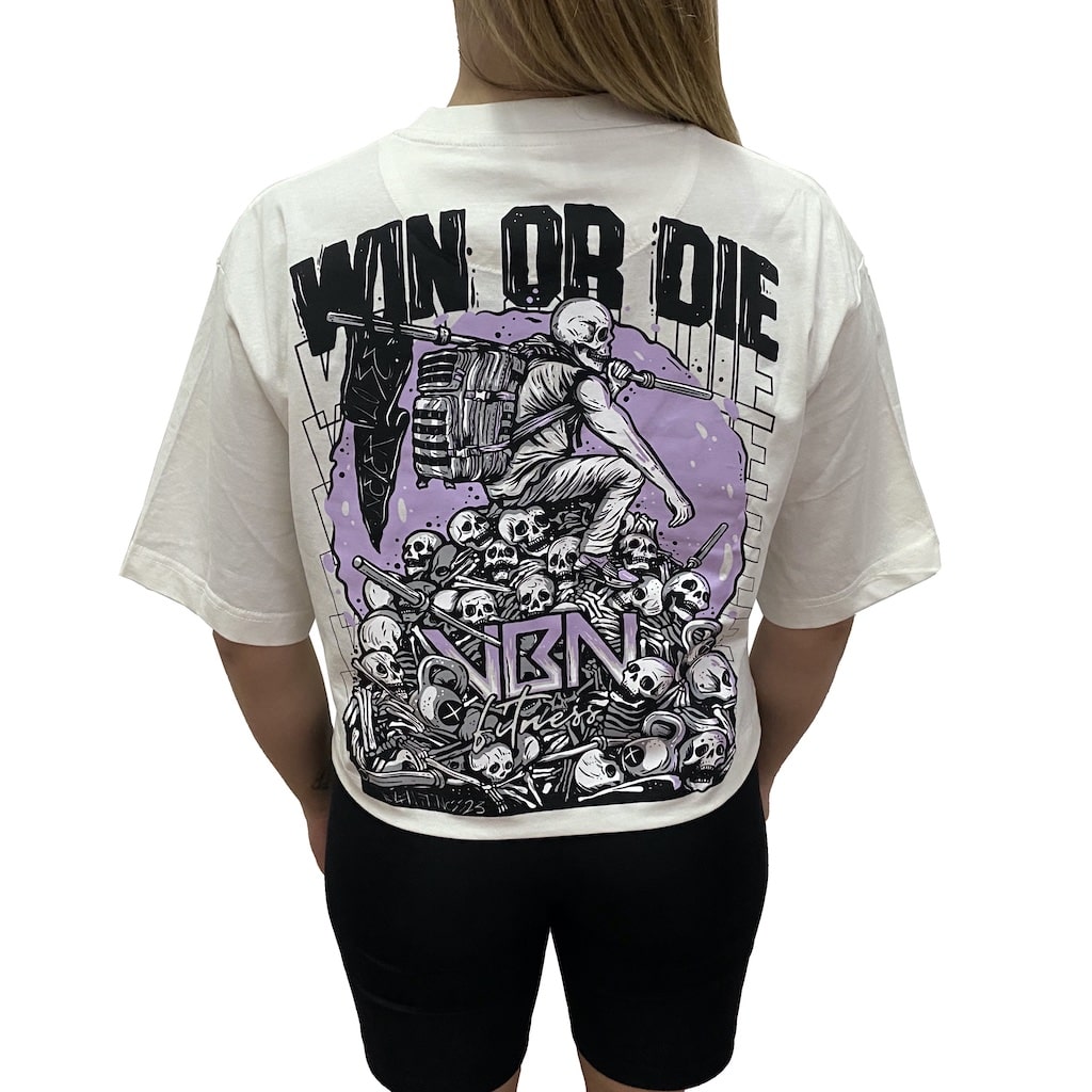 camiseta corta oversize mujer win or die blanca vbn fitness-4