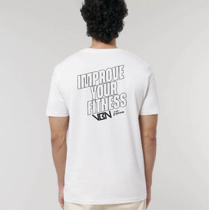 camiseta improve your fitness blanca unisex trasera