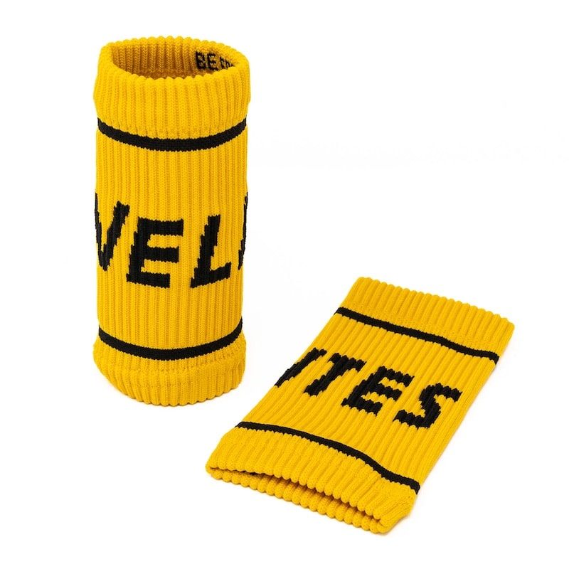 muñequeras tela flexible velites mostaza wrist band mustard-2